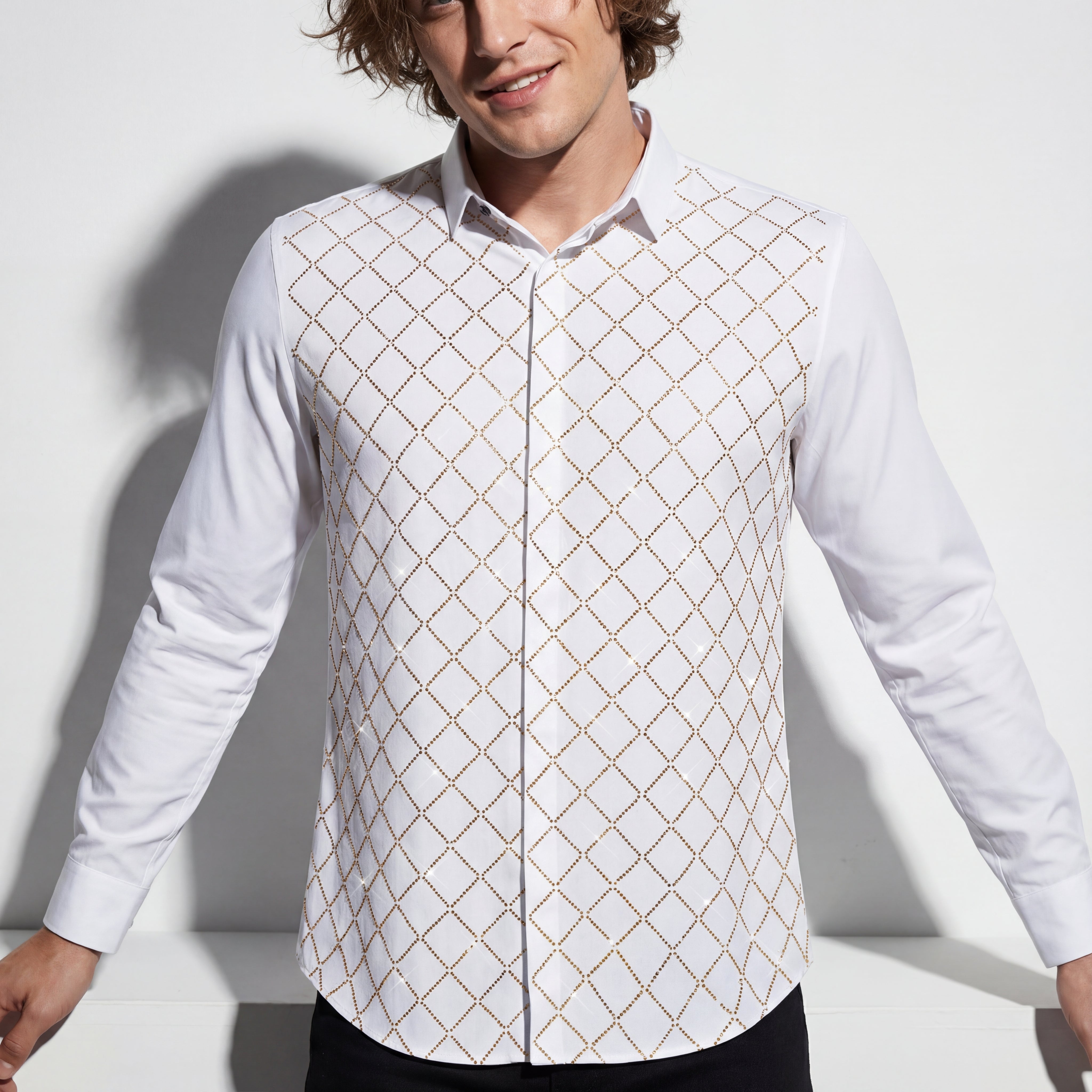 Electric Aura Button-Up Shirt WHITE/GOLD