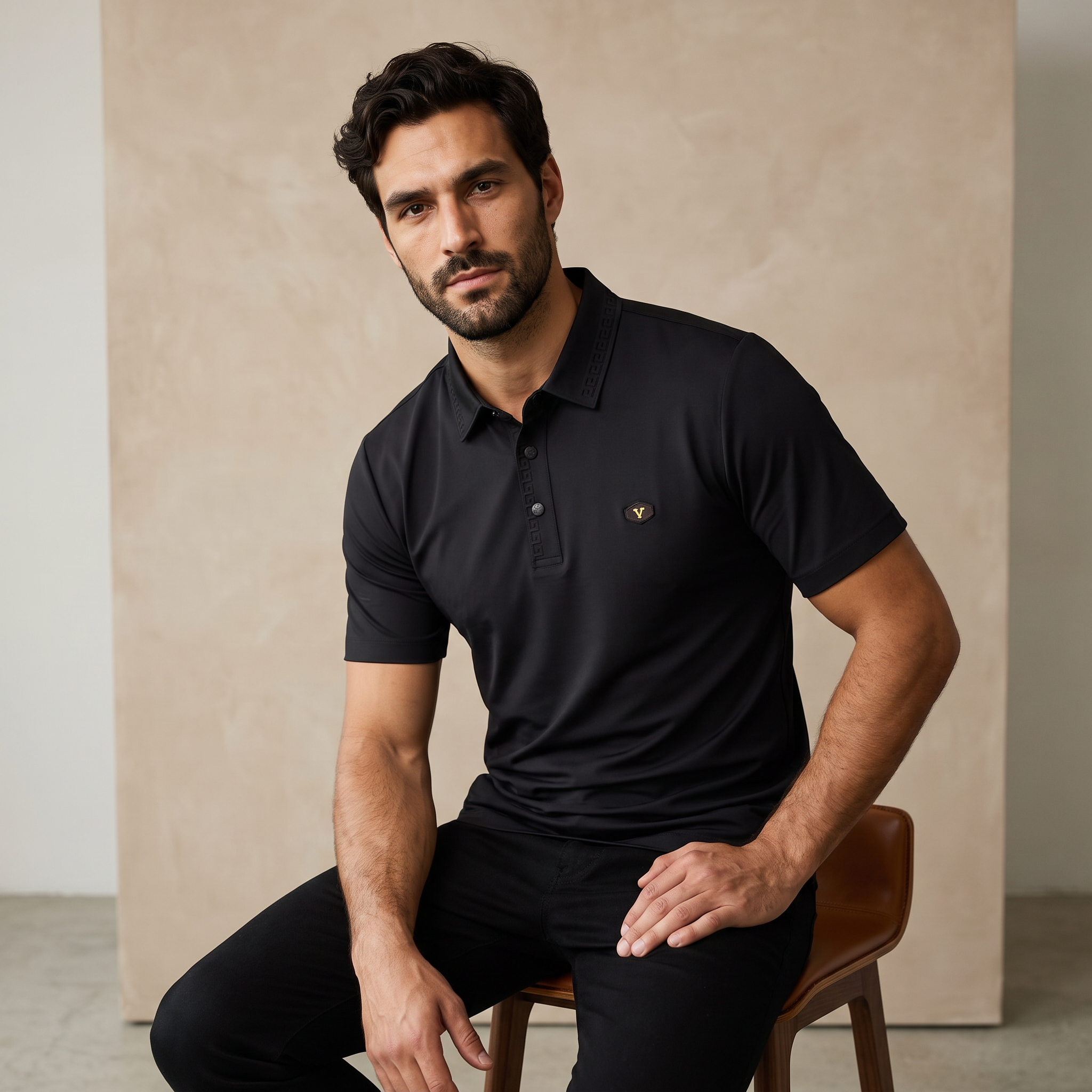 Embossed Placket Performance Polo – El Baron BLACK