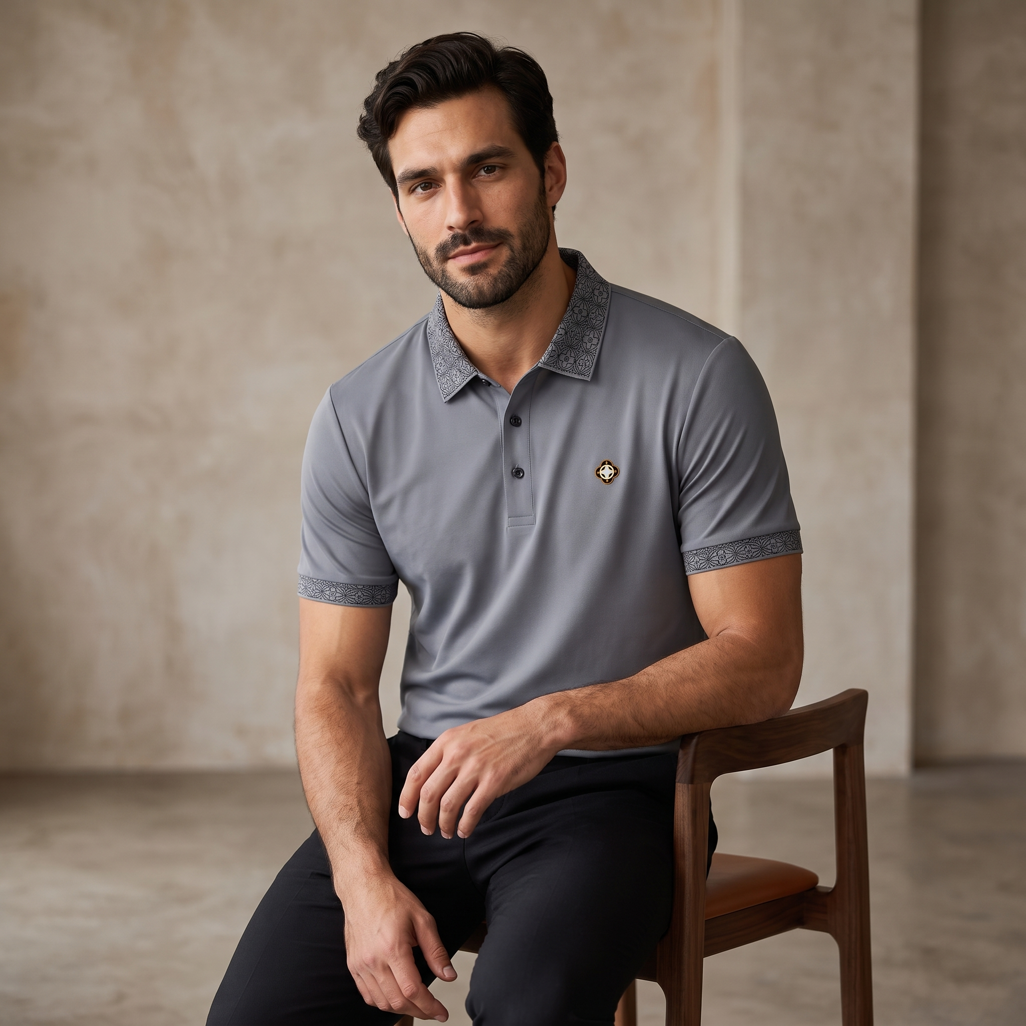 Pattern Trim Performance Polo – El Baron GREY