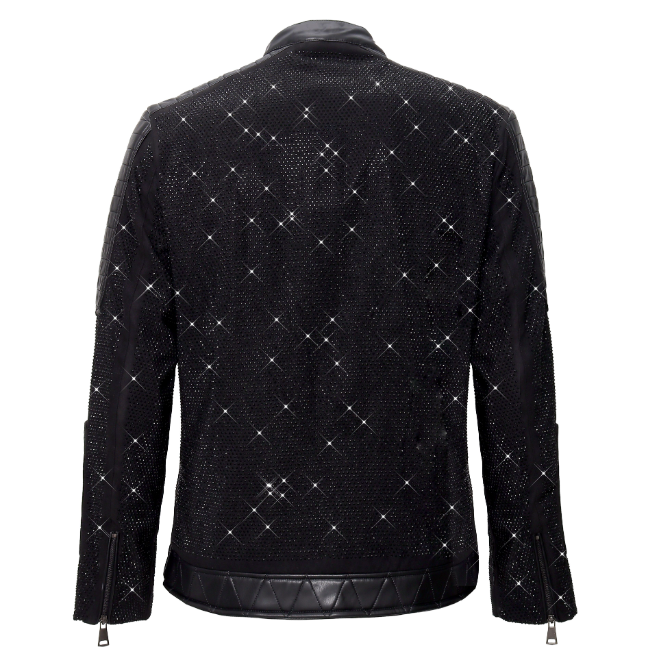 Midnight Spark PU Leather Moto Jacket BLACK/BLACK