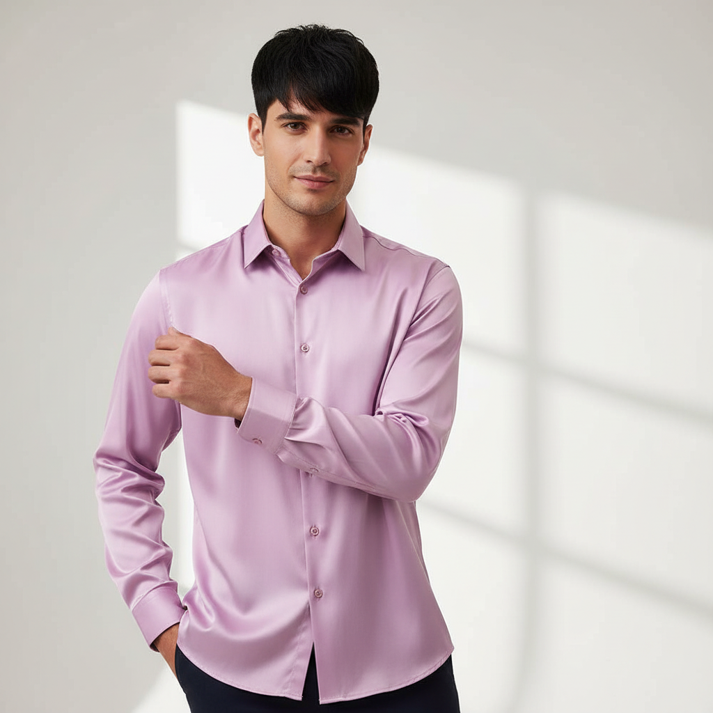 Barocco Luxe Satin Stretch Shirt LAVENDER