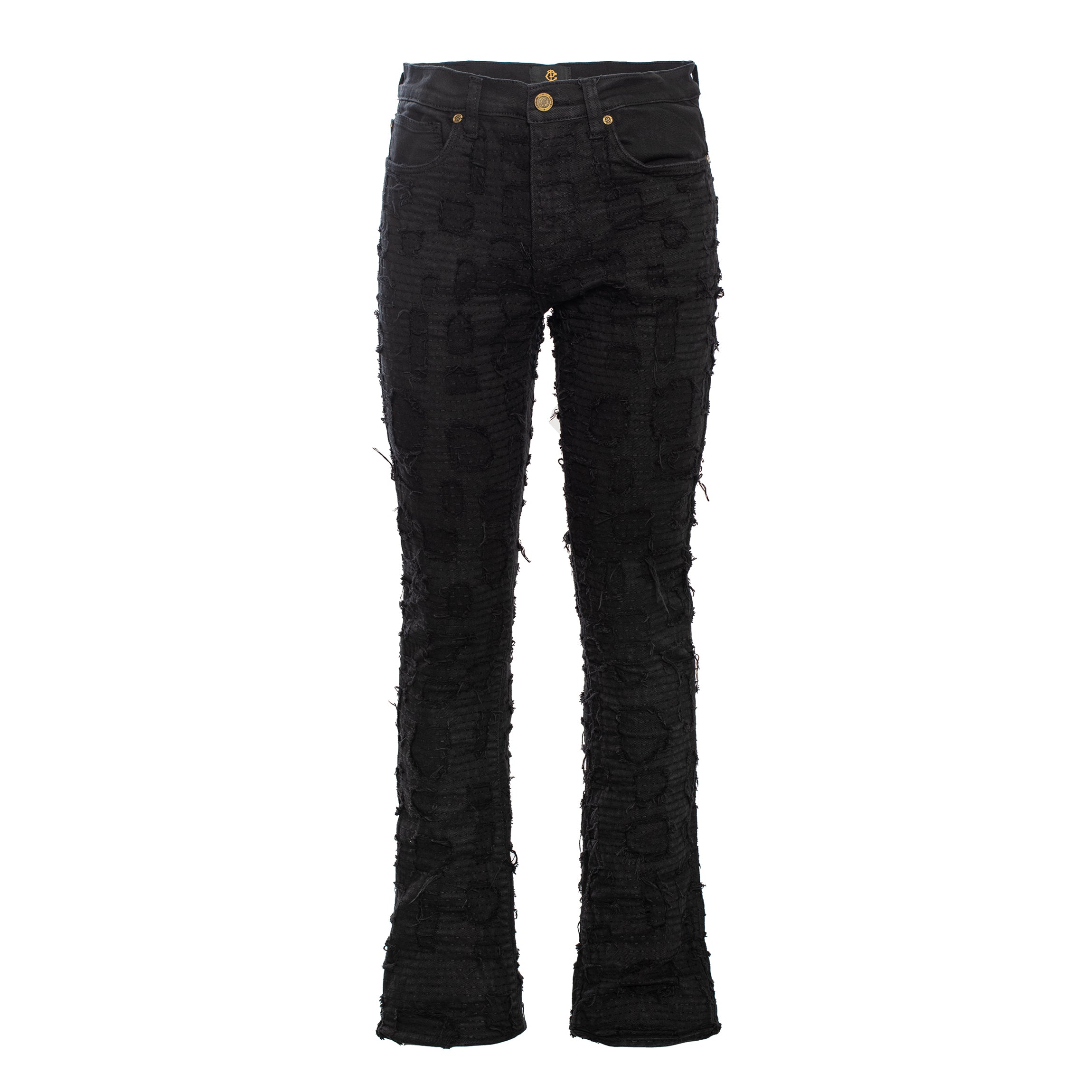 Patchwork Distressed Heritage Fit Denim Jeans -Century Penthouse BLACK