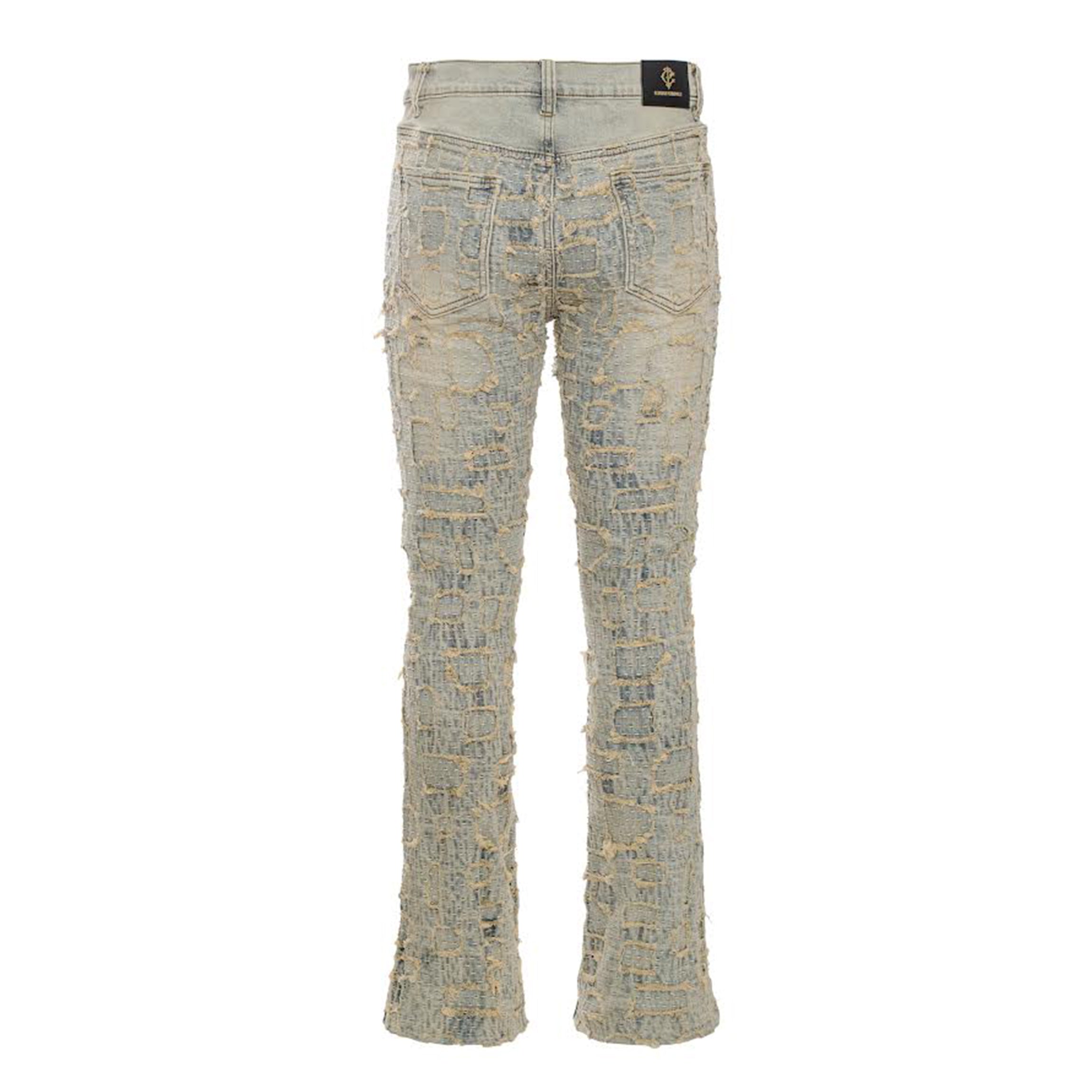 Patchwork Distressed Denim Jeans - Century Penthouse TAN