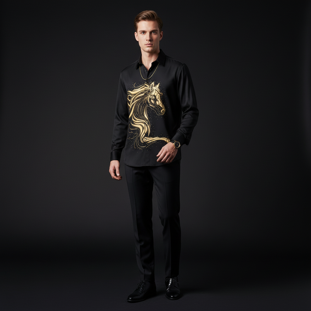 Stallion Embellished LS Shirt BLACK/GOLD