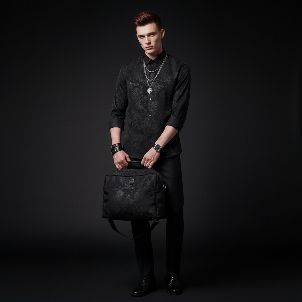 Eminence Floral Jacquard Stitchless LS Shirt BLACK