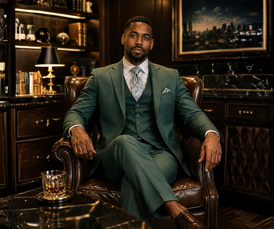 Caravelli S600512U Slim Fit 3pcs Suit Augusta Green