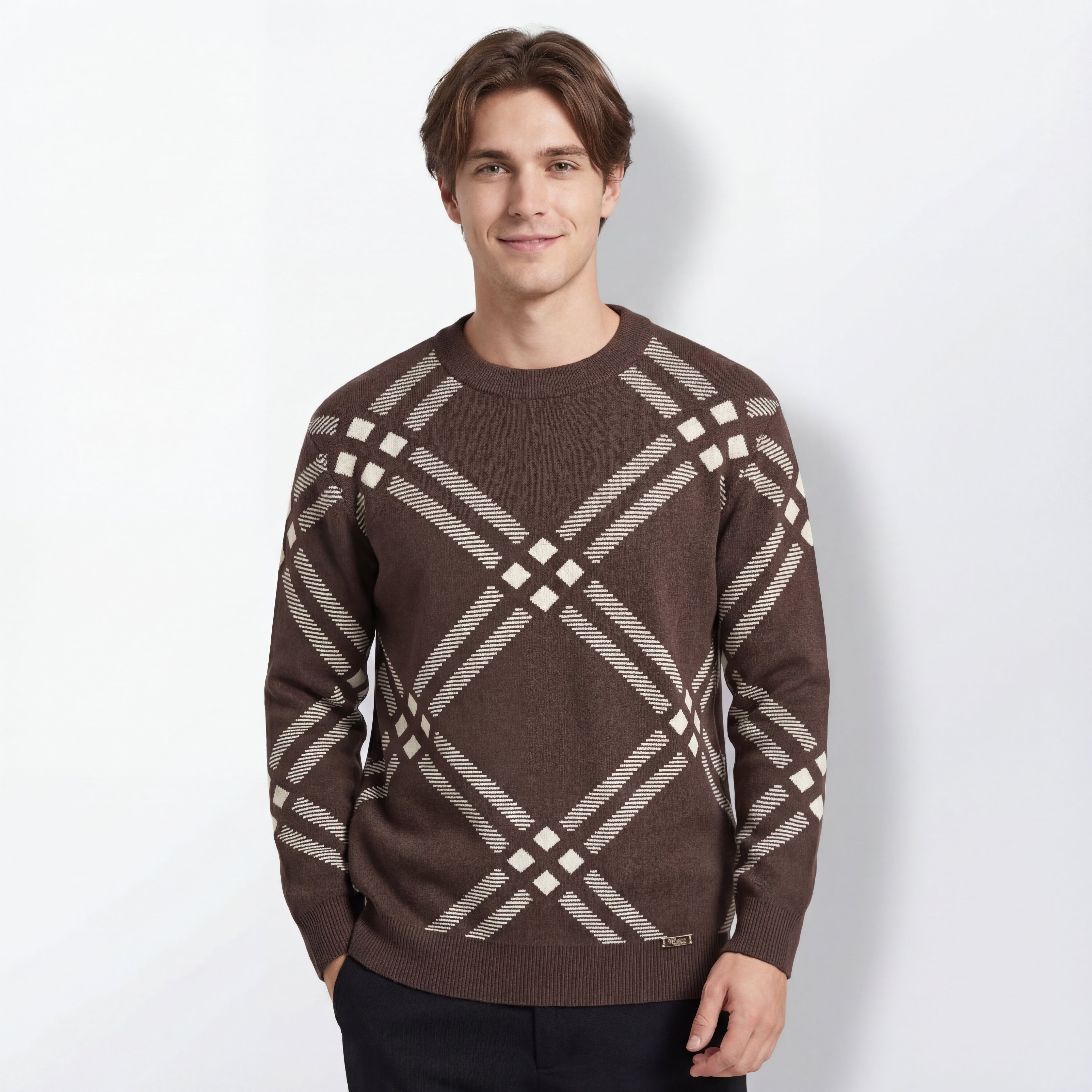 Paramount Lattice Knit LS BROWN