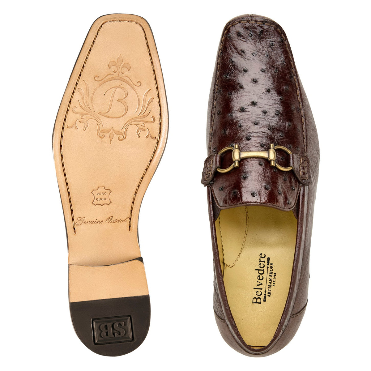 Belvedere Bartolo Brown genuine ostrich loafer