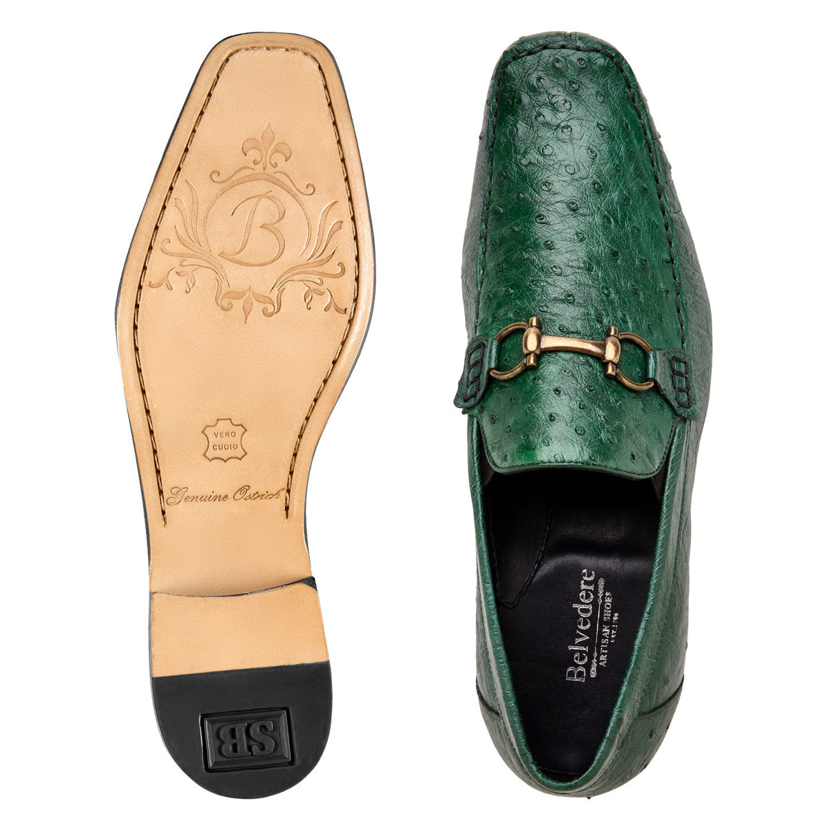 Belvedere Bartolo Forest Green genuine ostrich loafer