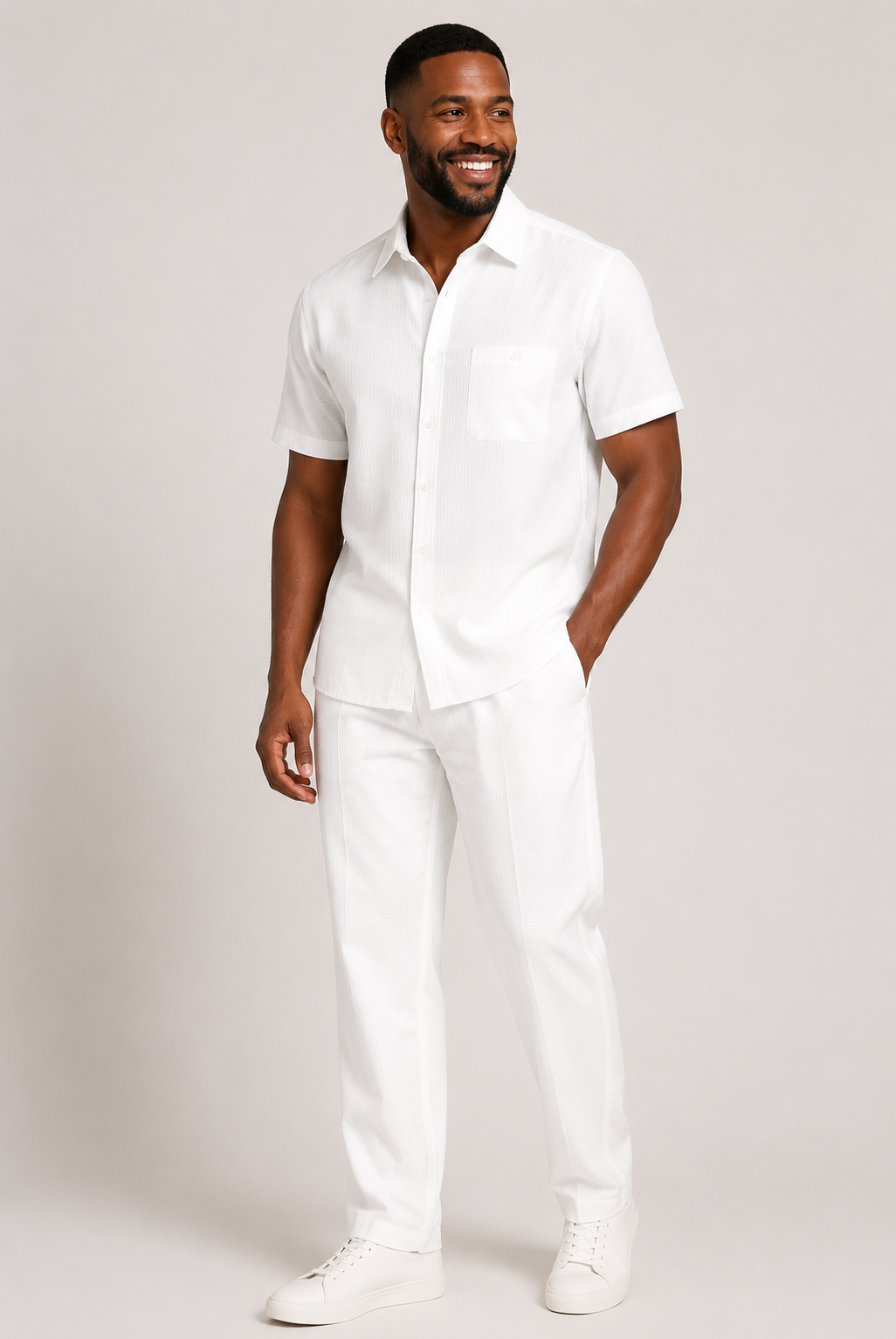 Giorgio Inserti SS7287 By Inserch Seersucker 2 Pieces Set White