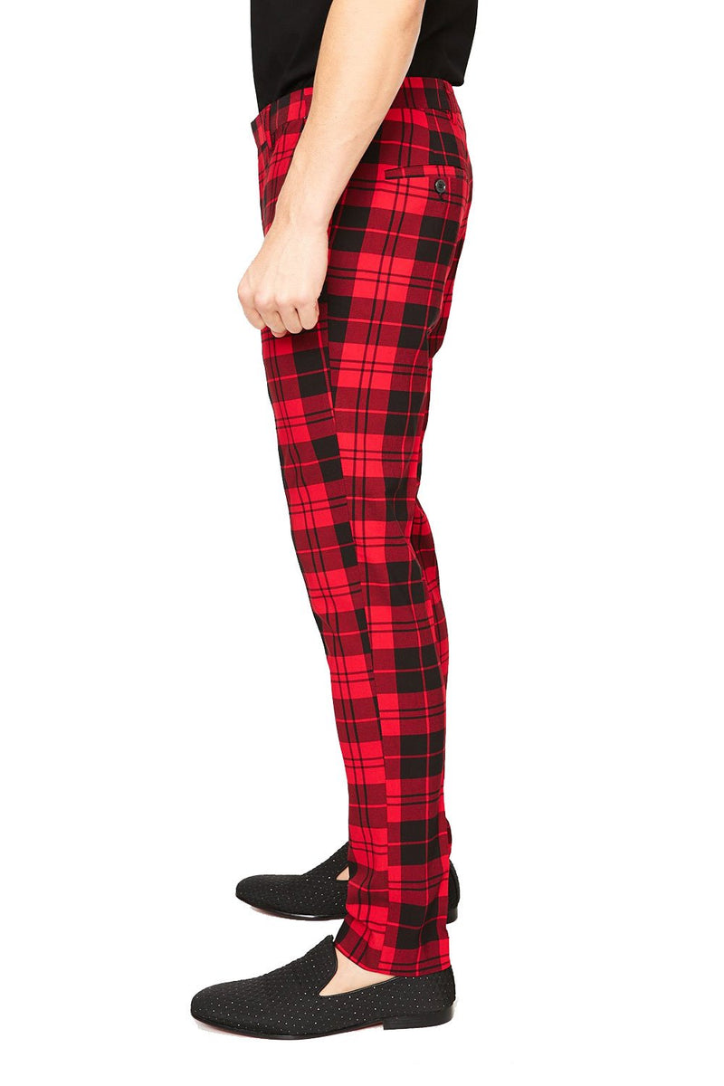 Barabas CP25 All Or Nothing Plaid Slim Fit Pants Black/Red