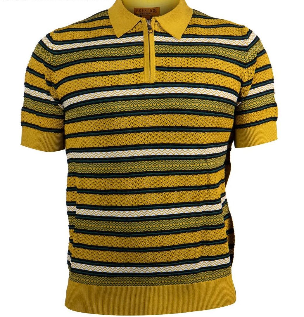 Prestige CMK-120 Half Zipper Textured Design Short Sleeve Polo Mustard