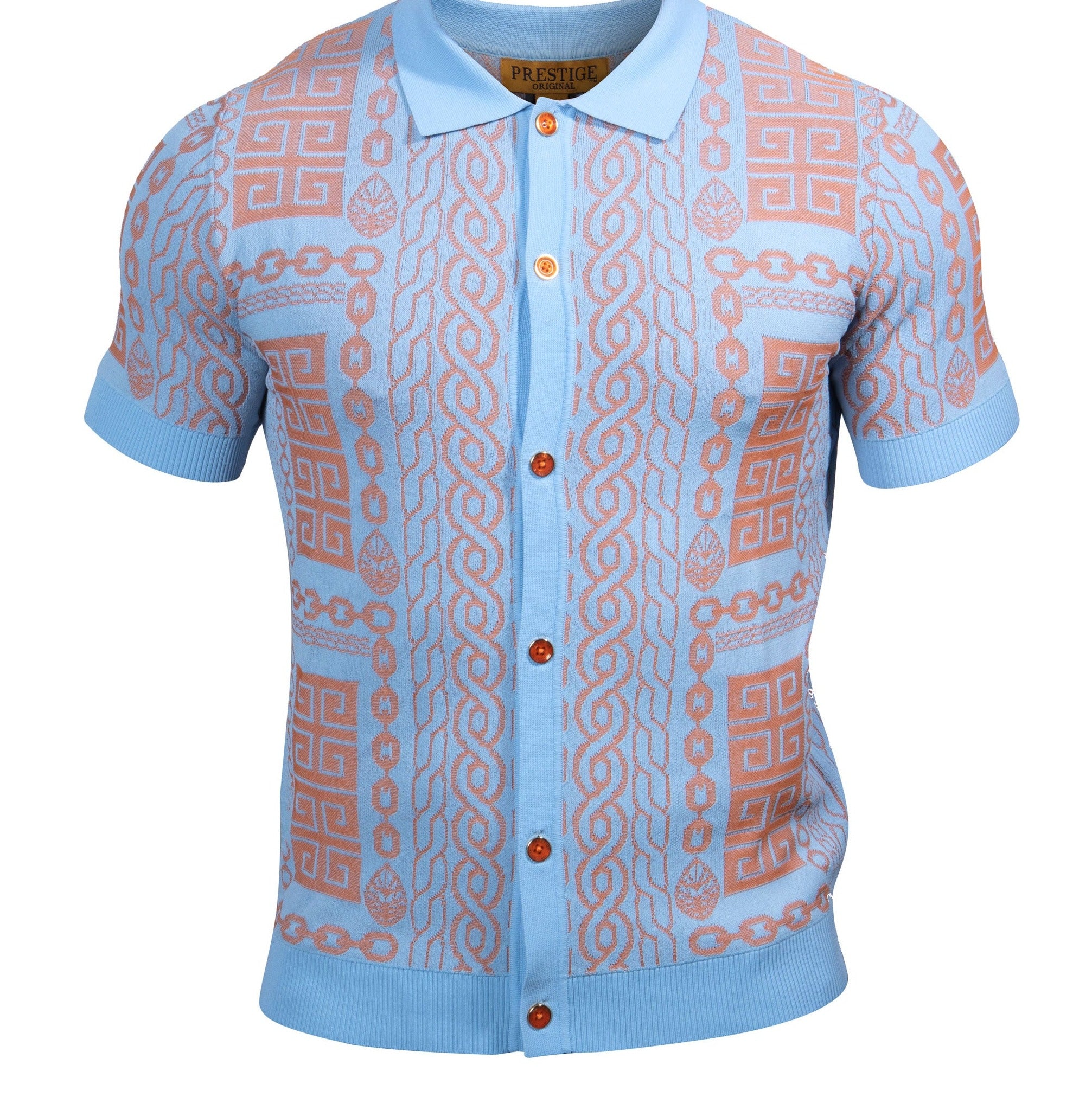 CMK-210 Short Sleeve Button Down Knit Blue