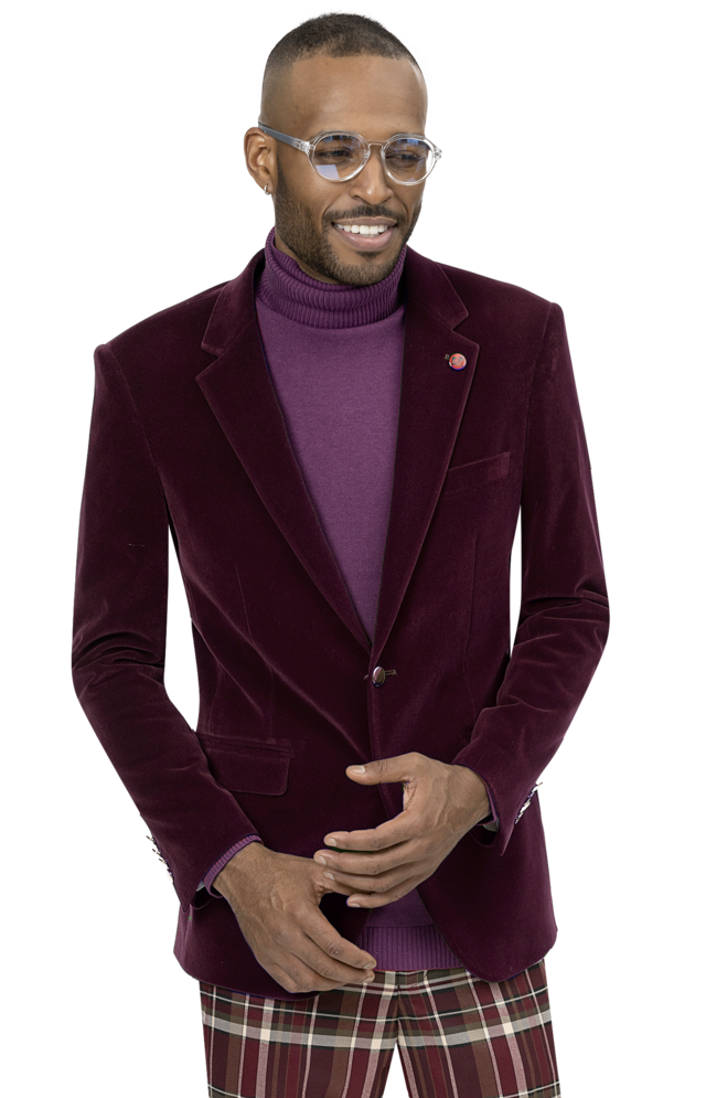 Kent & Park J134 Velvet Slim Fit Blazer Burgundy