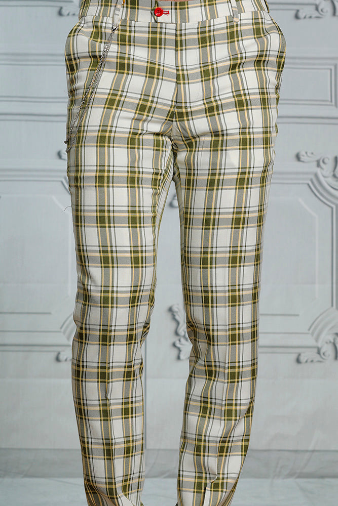 Manzini MZ-124 Slim Fit Plaid Pants Lime Green