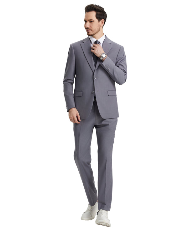 Stacy Adams 3 PC Medium Grey Solid Mens Suit