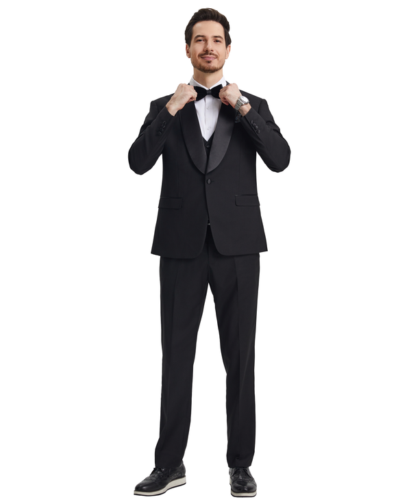 Stacy Adams 3 PC Black Solid Tuxedo Mens Suit