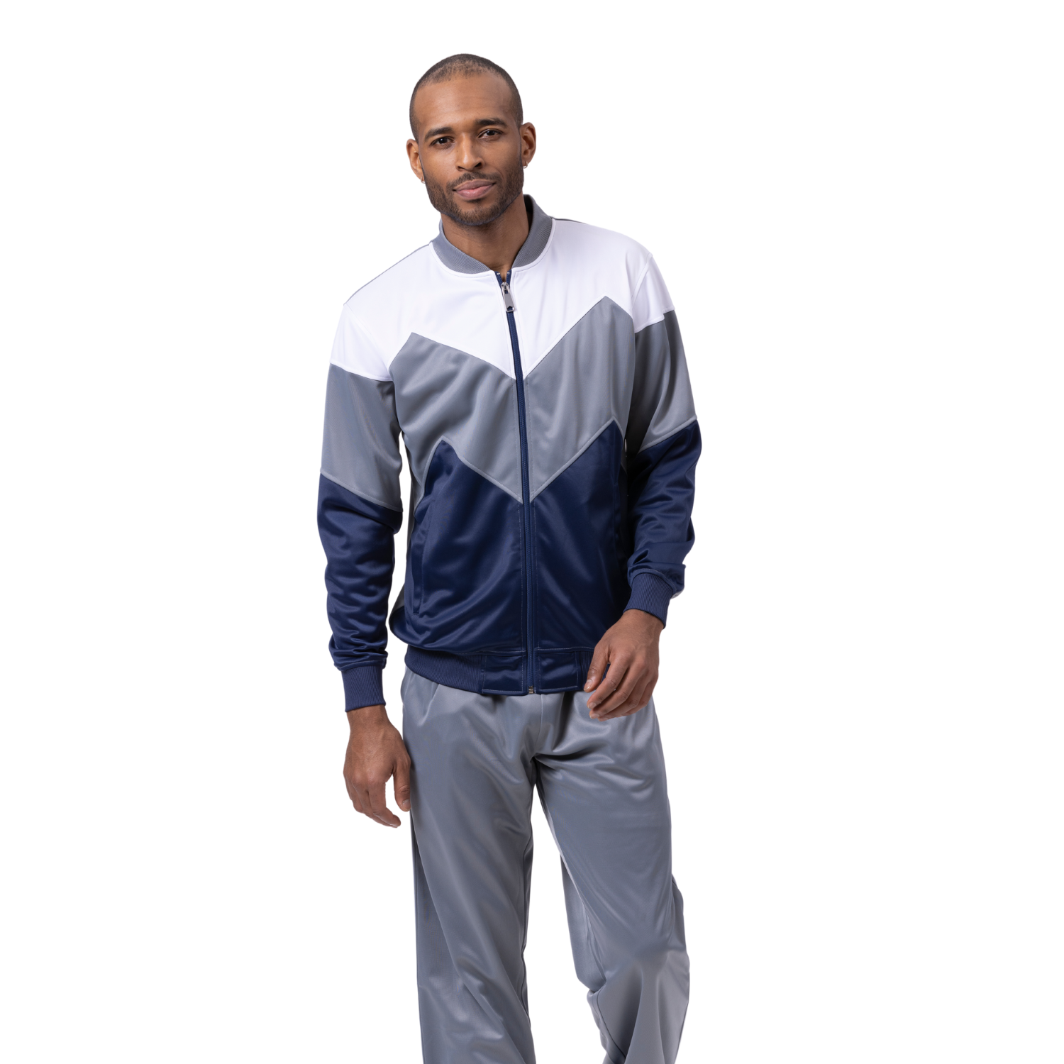 Monique JS-29 Chevron Design Sport Tracksuit Grey Navy