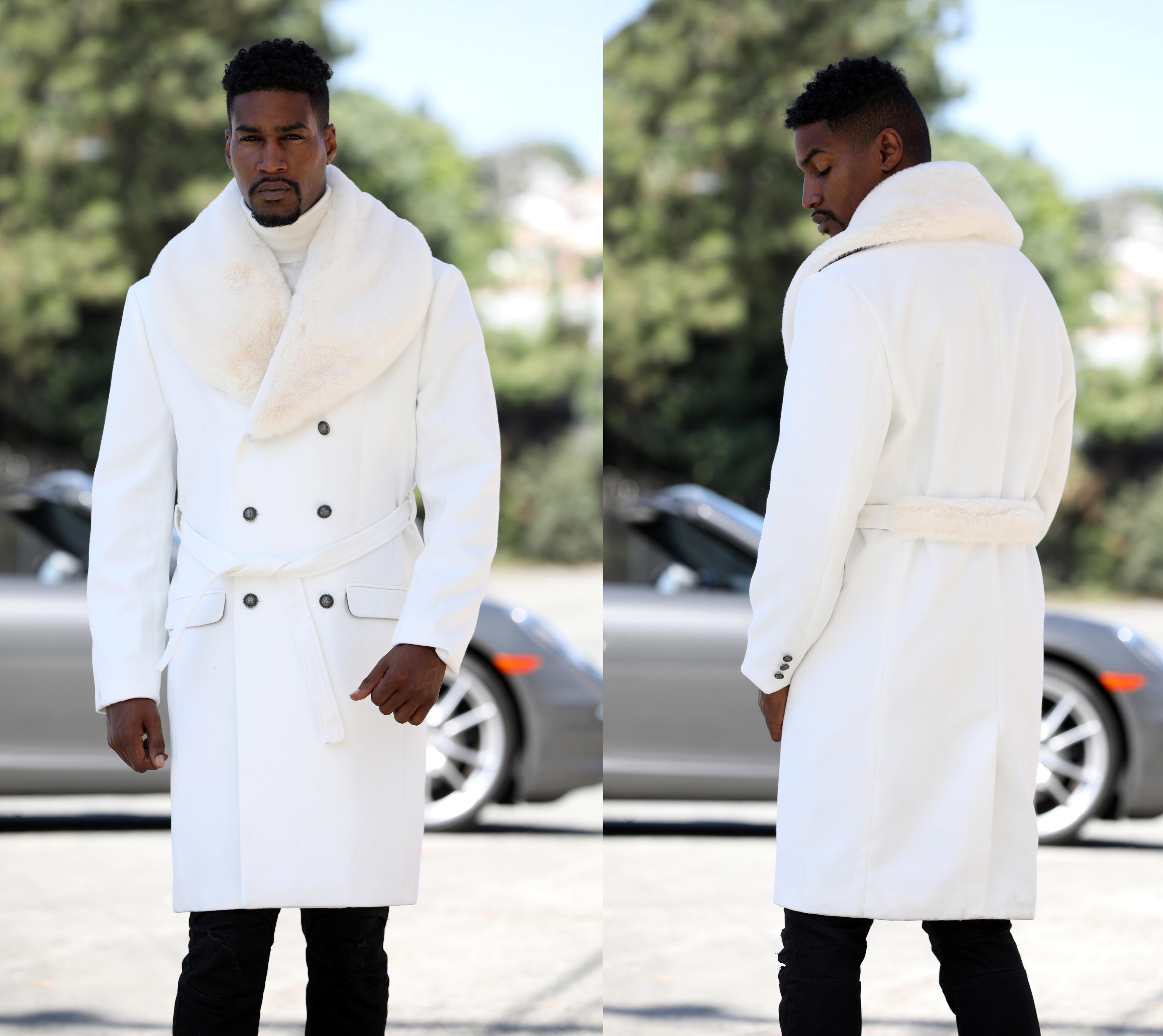 Men White Double Breasted Double Breasted Coat Double 