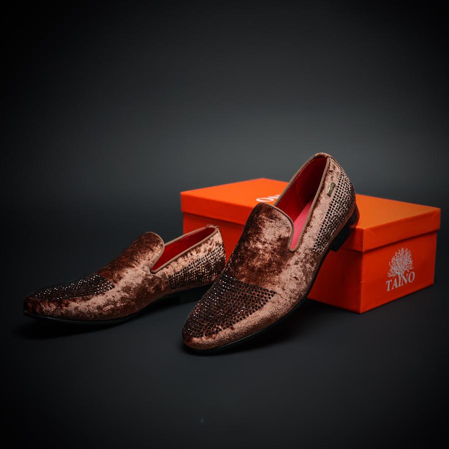 red and gold dress shoes Tayno Mens Bronze Flannel Crystal Embellished Dress Loafer Shoes Size 7 Comfort Fashion