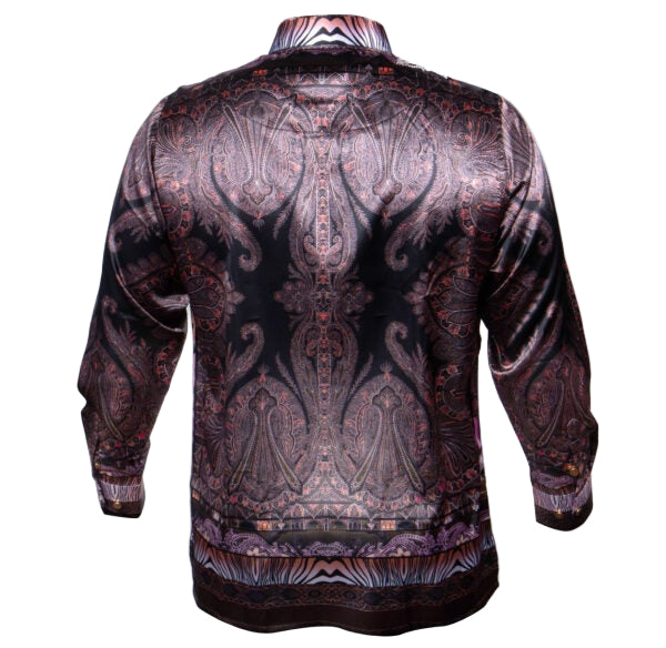 Prestige PR-265 Long Sleeve Satin Paisley Shirt Brown
