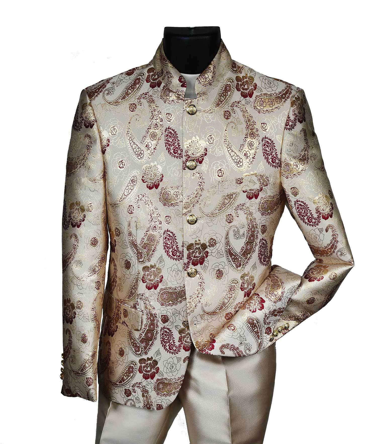 Blu Martni 9258-Sabydo Mandarin Collar Tan Red