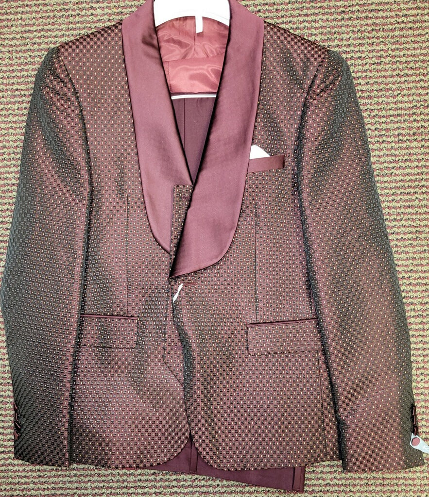 Rossi Man RM1473 Smoking Tux Burgundy/Gold Polka Dot