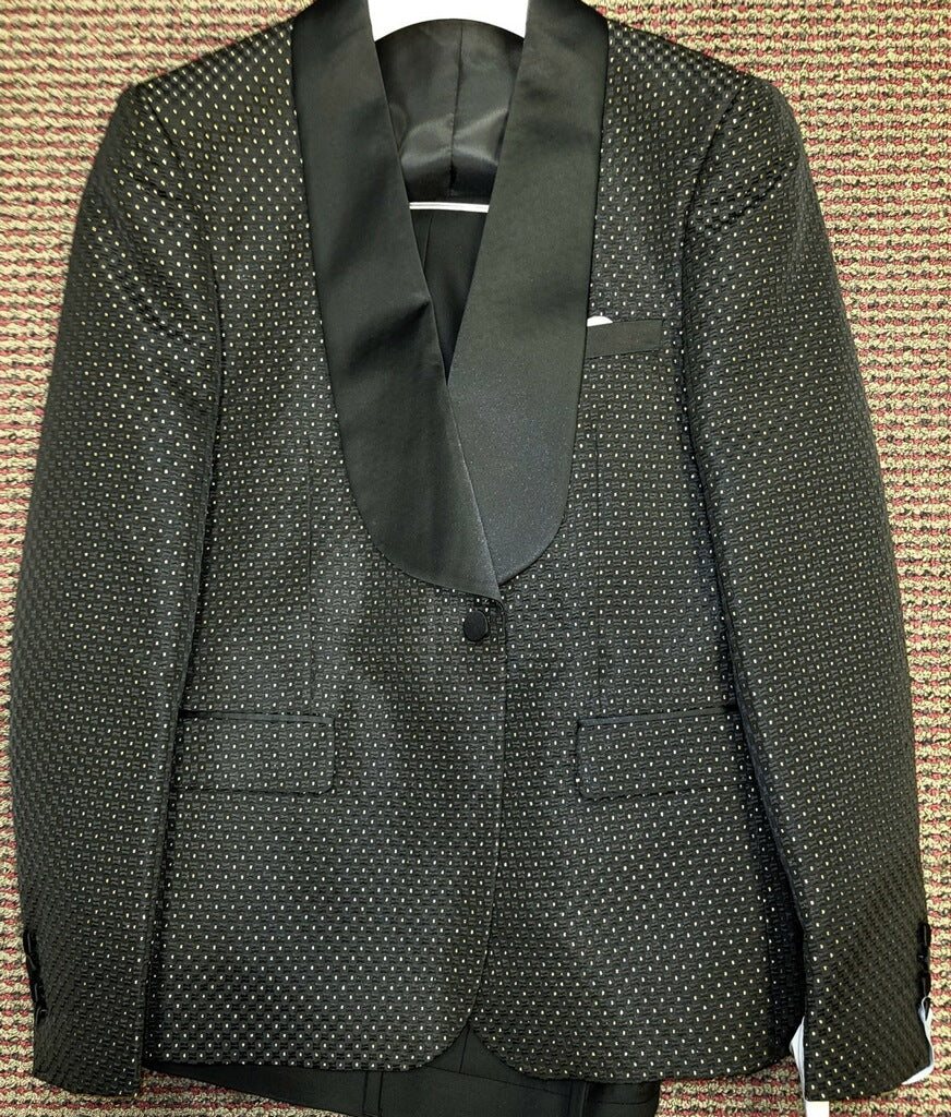 Rossi Man RM1473 Smoking Tux Black/Gold Polka Dot