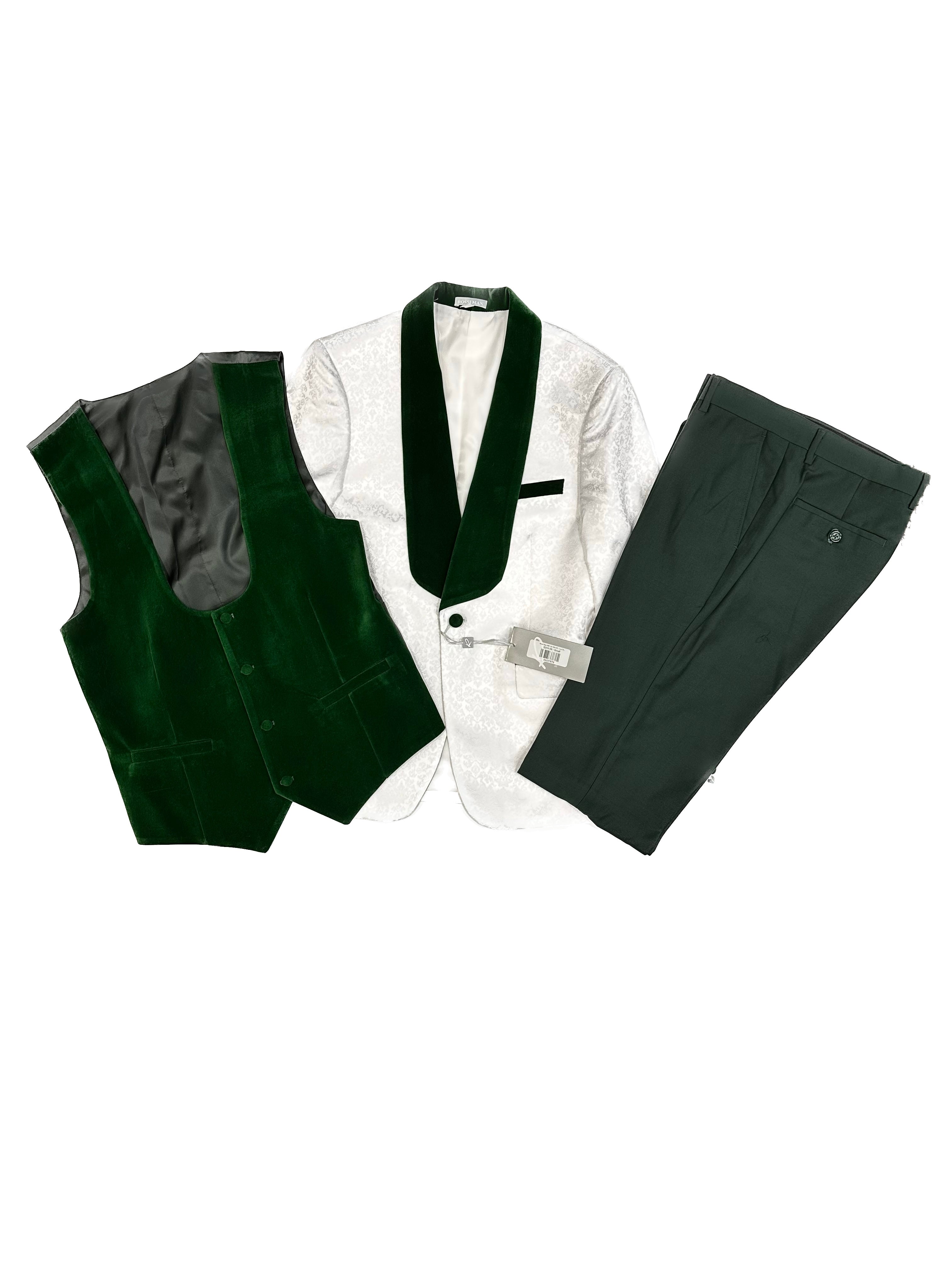 Rossi Man RM1482 Slim Fit 3 pcs Tux White/Green