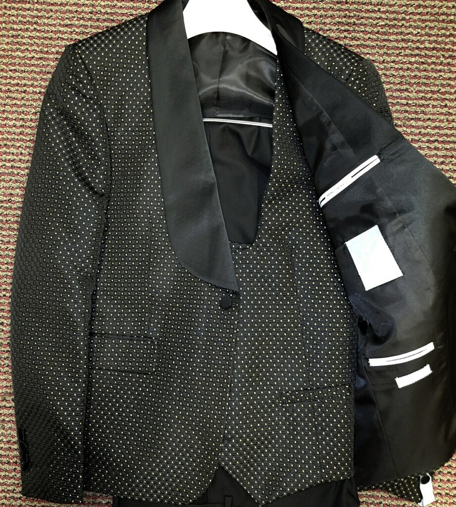 Rossi Man RM1473 Smoking Tux Black/Gold Polka Dot