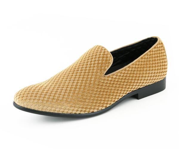 Amali Men's Gold Velvet Loafers Smoking Shoes - Textured Patterned Slip-On Dress Shoes for Formal Events Amali Men's Gold Velvet Loafers Smoking Shoes - Textured Patterned Slip-On Dress Shoes for Formal Events
