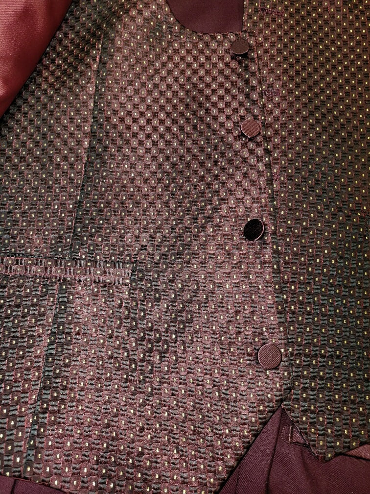 Rossi Man RM1473 Smoking Tux Burgundy/Gold Polka Dot