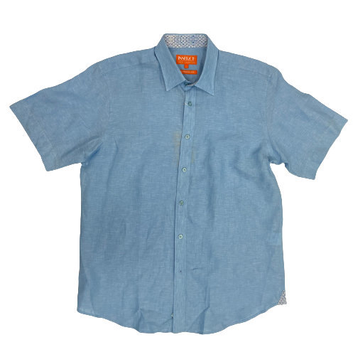 Inserch SS717-154 Short Sleeve Linen Shirt Lake Blue