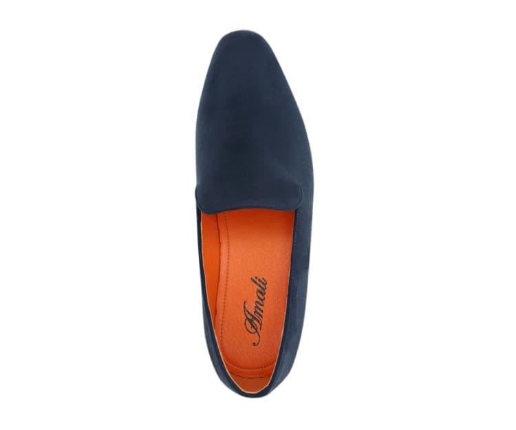 Amali Leo-002 Plain Toe Suede Smoking Slipper Navy