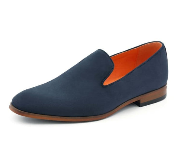 Amali Leo-002 Plain Toe Suede Smoking Slipper Navy
