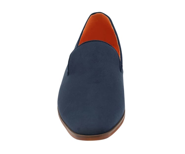 Amali Leo-002 Plain Toe Suede Smoking Slipper Navy