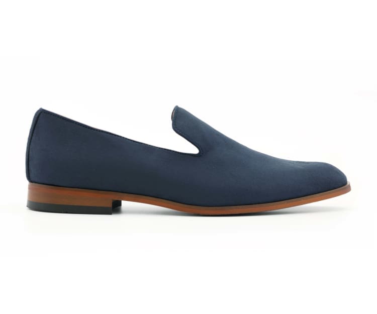 Amali Leo-002 Plain Toe Suede Smoking Slipper Navy