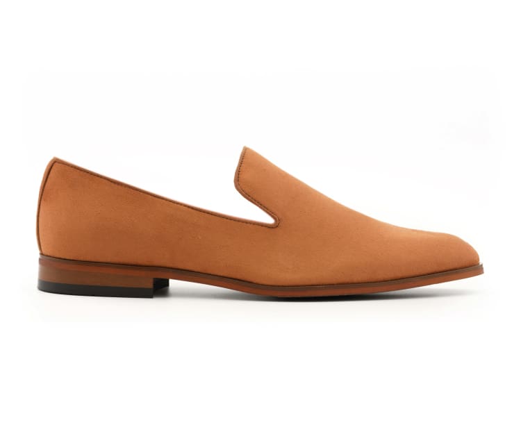 Amali Leo-028 Plain Toe Suede Smoking Slipper Tan