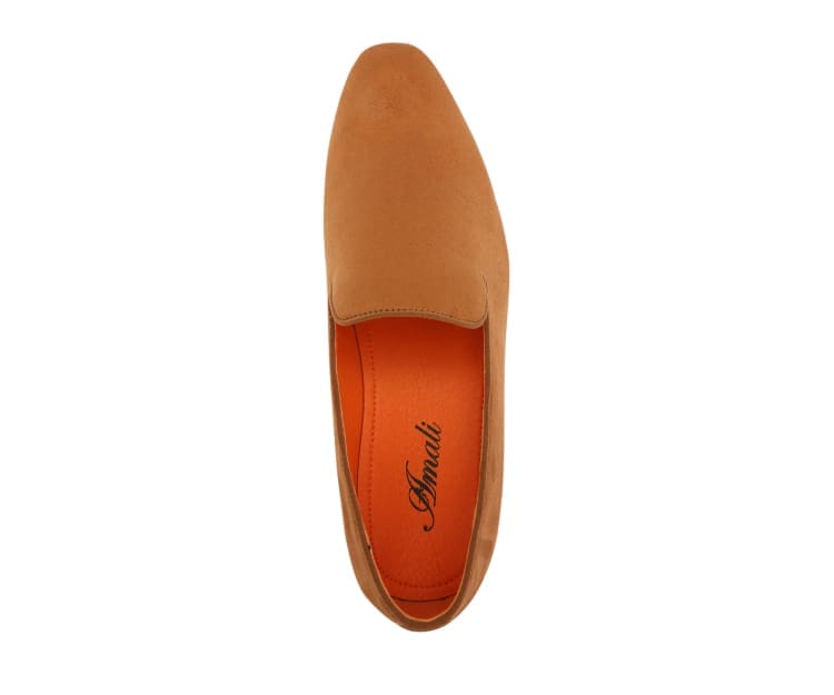 Amali Leo-028 Plain Toe Suede Smoking Slipper Tan
