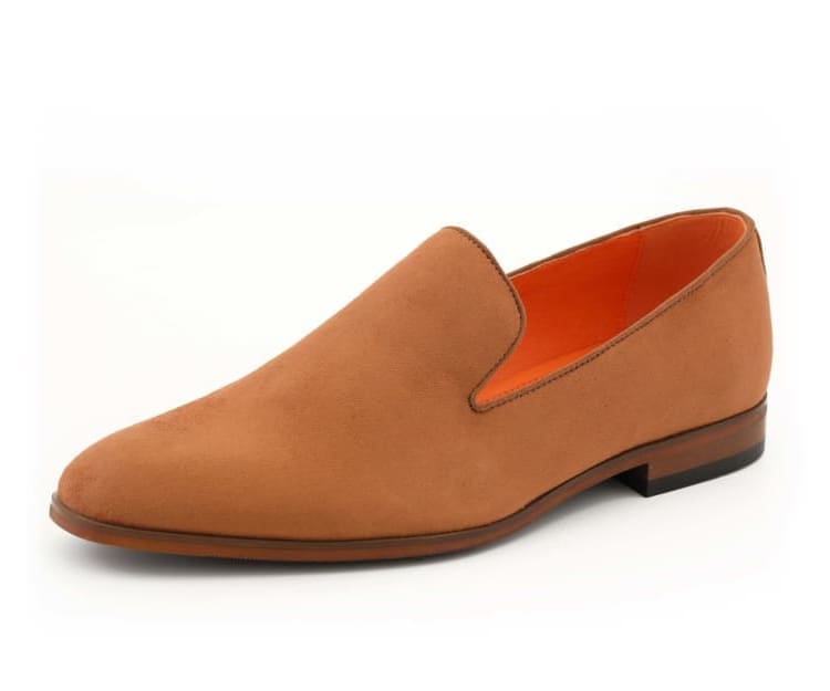 Amali Leo-028 Plain Toe Suede Smoking Slipper Tan