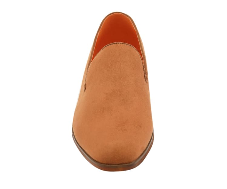 Amali Leo-028 Plain Toe Suede Smoking Slipper Tan