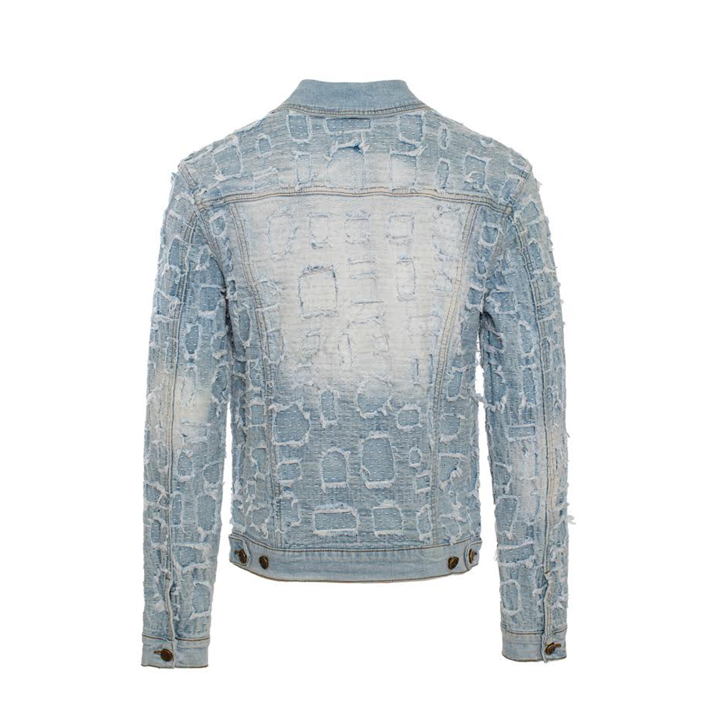Patchwork Distressed Denim Jacket  - CENTURY PENTHOUSE LIGHT BLUE