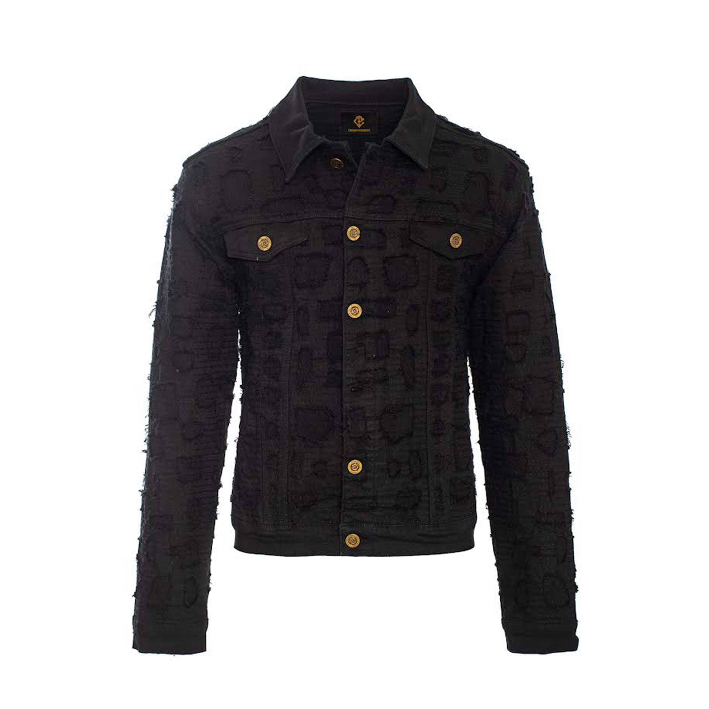 Patchwork Distressed Denim Jacket  - CENTURY PENTHOUSE BLACK