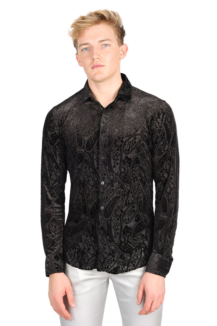 Barabas 2SVL07 Long Sleeve Velevt Shirt Black
