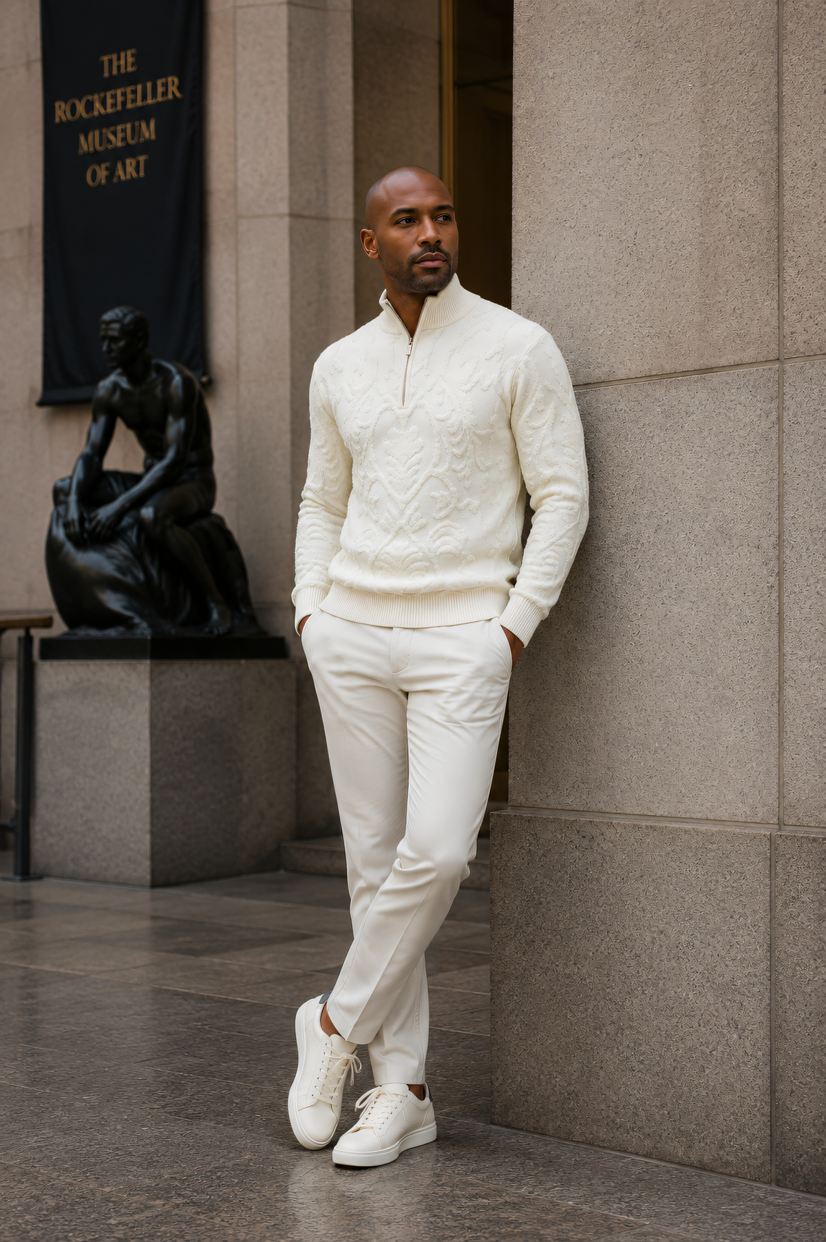 Stacy Adams 32010 Mock Neck Sweater Cream