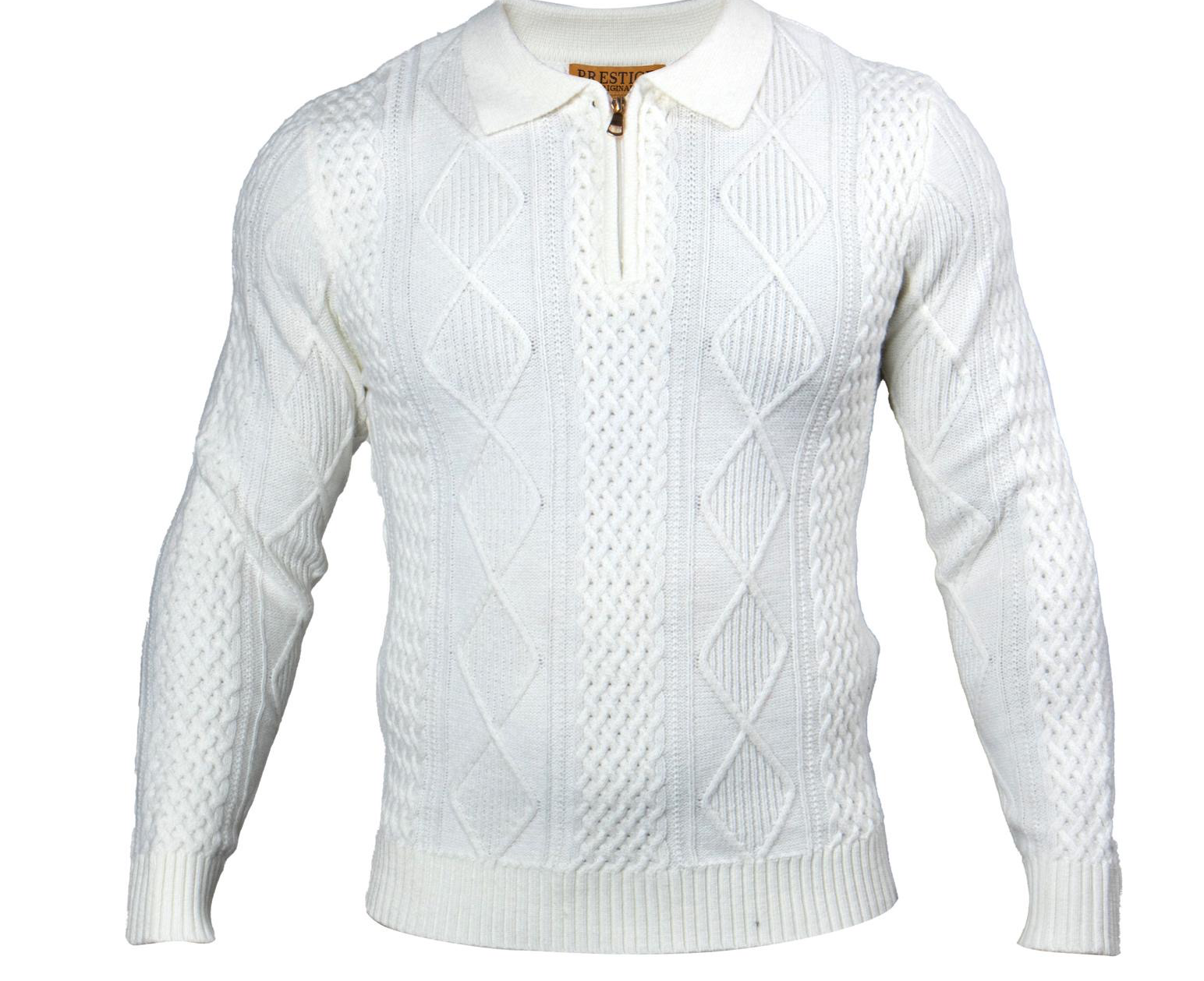 Prestige PD-270 L/S 1/2 Zip Cable Polo Sweater White