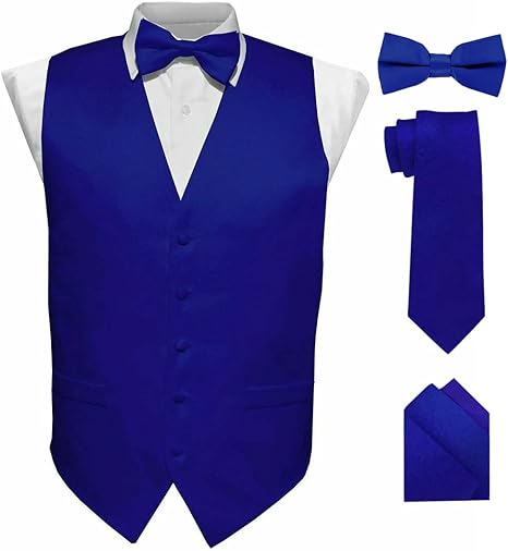Vittorio Farina Men's Satin Vest, Necktie, Bow Tie and Pocket Square Set Royal