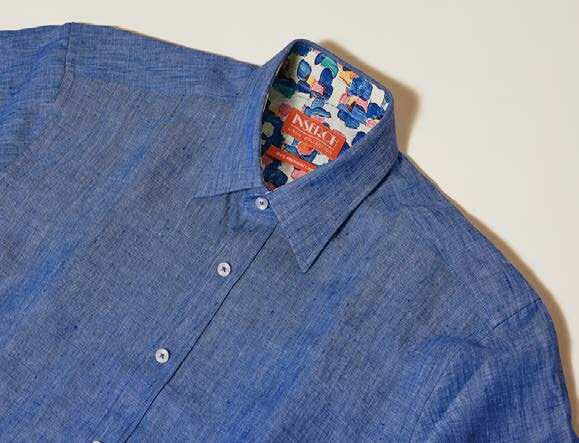 Inserch SS717-127 Short Sleeve Linen Shirt Blue Wave