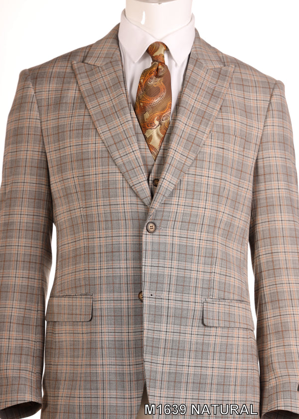 Vitali M1639 3 Pieces Vested  Suit Natural