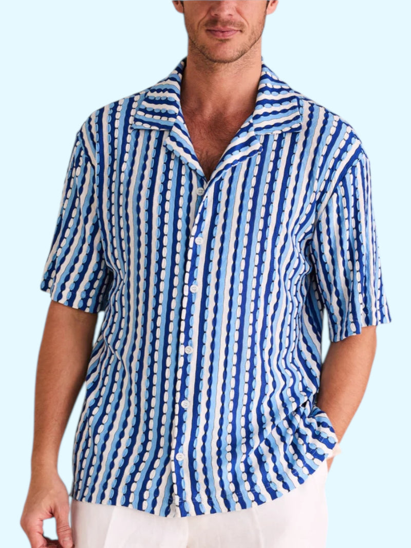 Inserch SS020-0081 SS  Knit Jacquard Camp Collar Shirt Blue